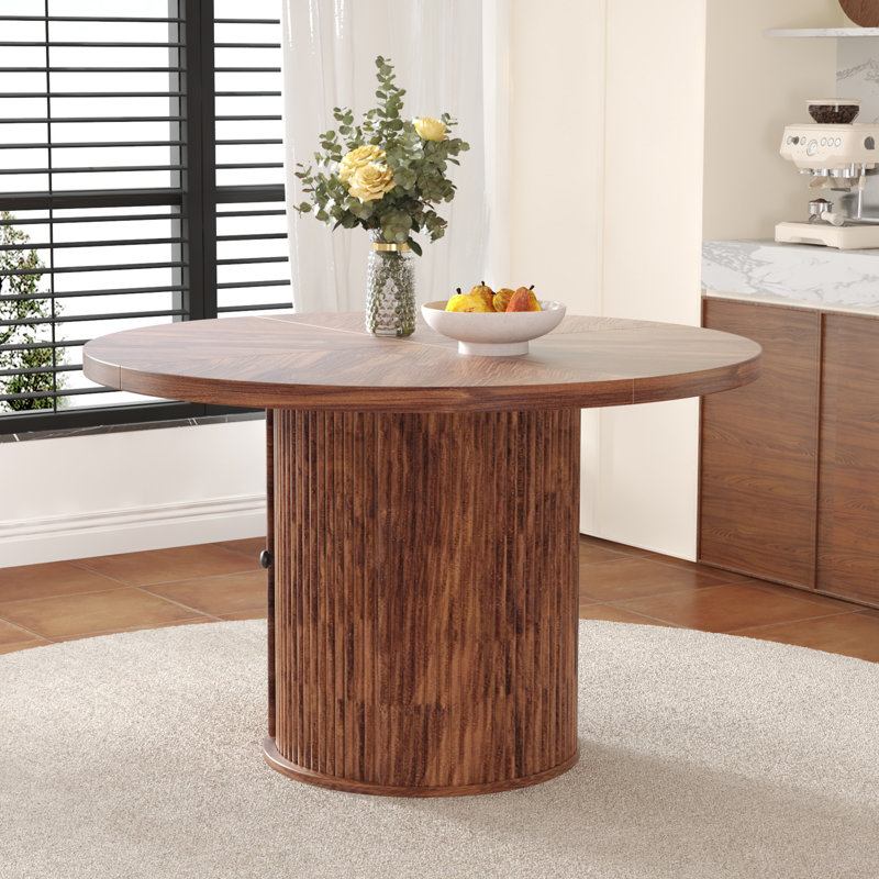 '' Round Walnut Dining Table Mdf Roman Column Style Dining Space Elegance