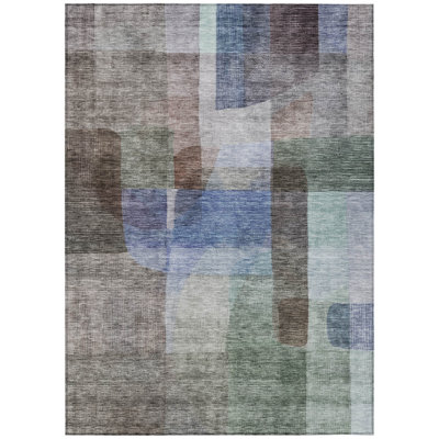Tapis d'extérieur lavable d'extérieur brun, vert et bleu 5 pi x 8 pi