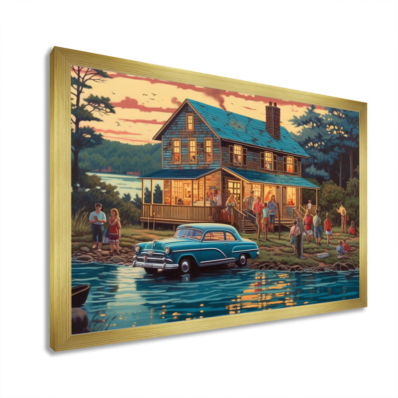 Ger été séché, Vaccation au chalet V sur toile, H 12 po x l 20 po x P 1 po, Encadrement doré