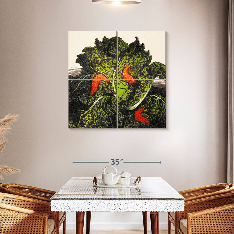 Yarlin Three Slugs On A Cabbage, 38" H x 38" W