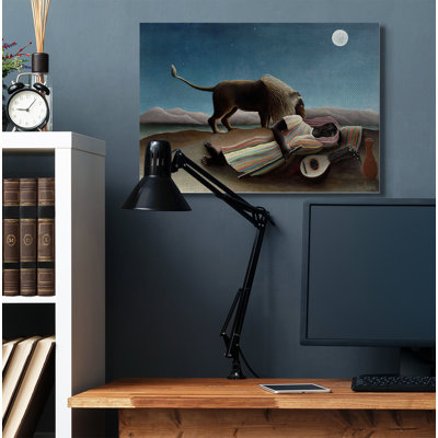 «Desert Night Lion and Traveller Classic» par Henri Rousseau - reproduction d'art