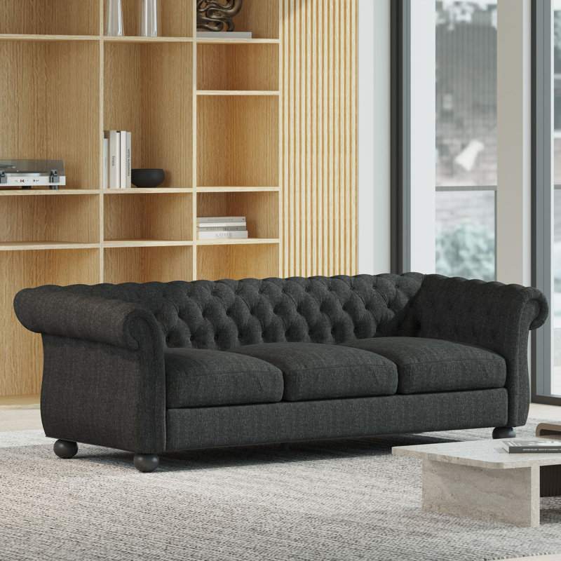 Canapé Chesterfield 84,5 po, 100 % polyester noir