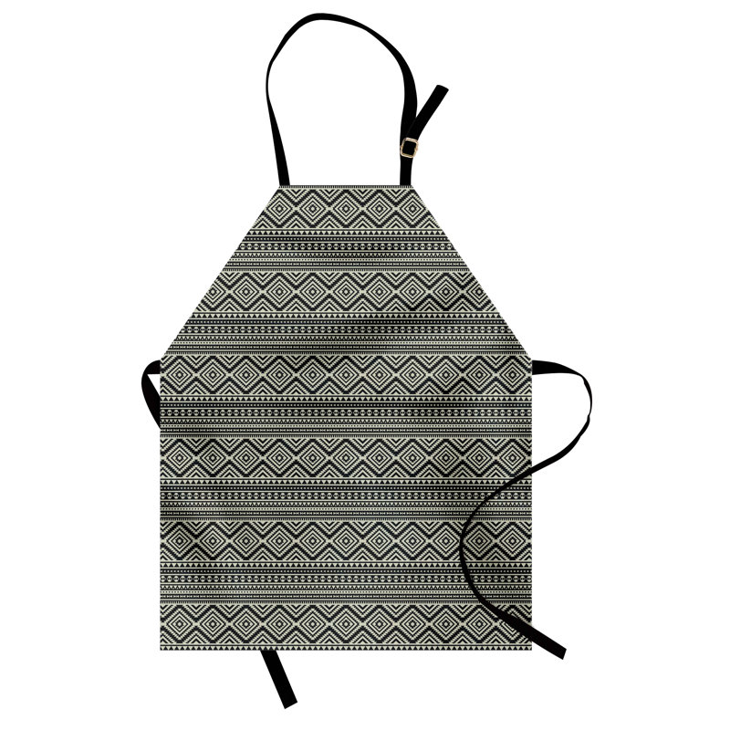 Tablier East Urban Home Southwestern unisexe, géométrique, taille adulte, noir et coquille d'œuf