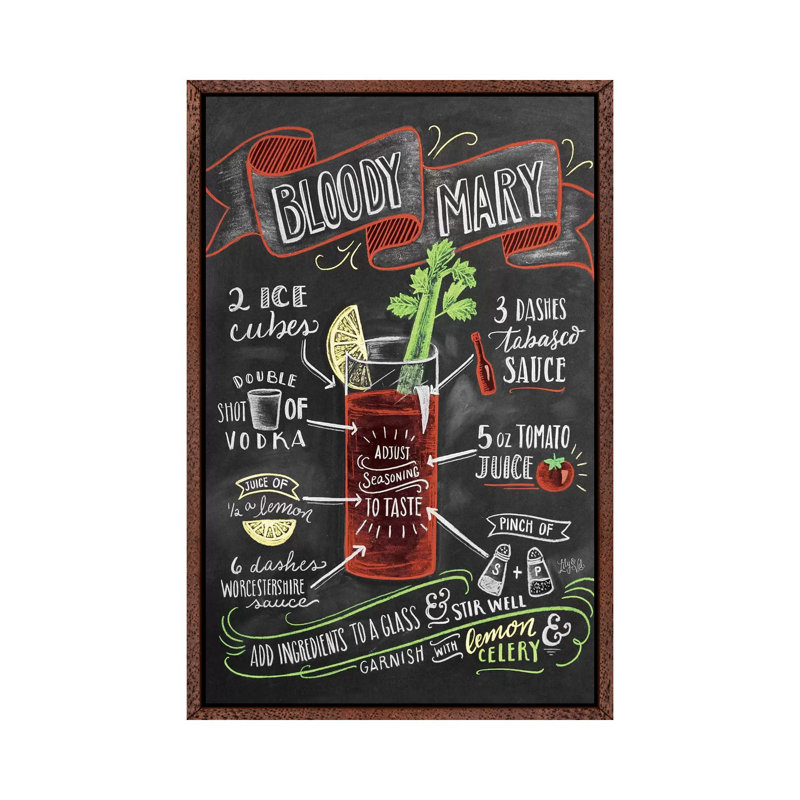Bloody Mary Recipe - Print on Canvas, 66.04cm H x 45.72cm W x 3.81cm D, Classic Brown Wood Floater Framed