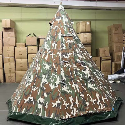 Tente Bell Glamping 4 saisons 9,85 pi Bell, tente chaude, idéale pour le camping familial, la randonnée, la tente en toile avec poteau en aluminium. Support de tissu de camouflage