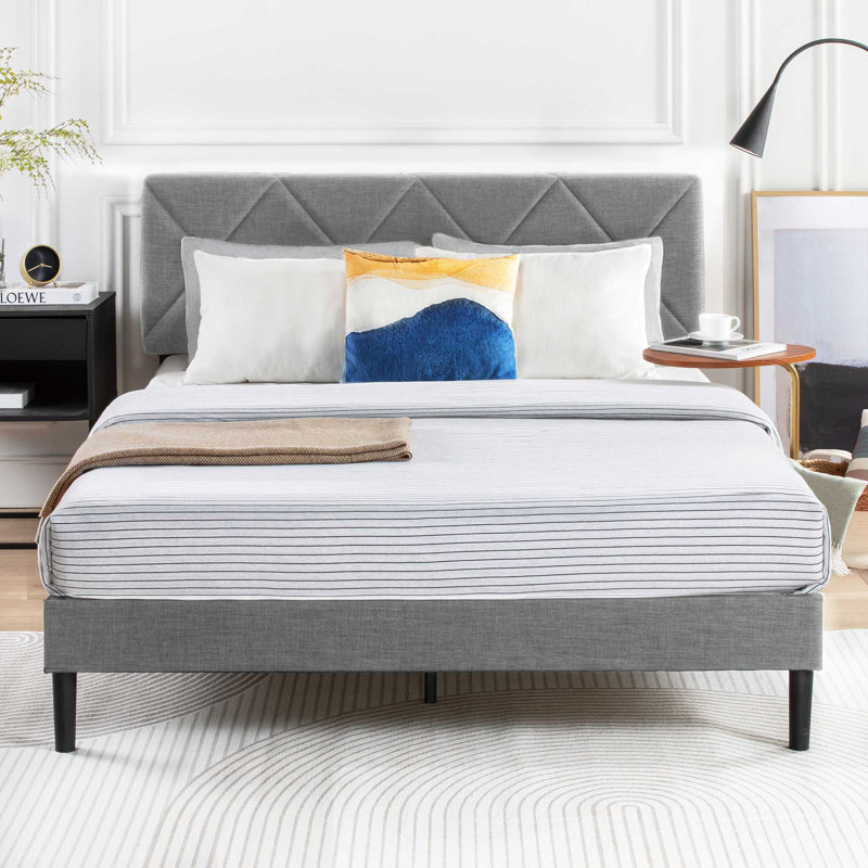 Lit plateforme tapissier Roheel avec capitonnage Diamond Channel, Très grand, gris