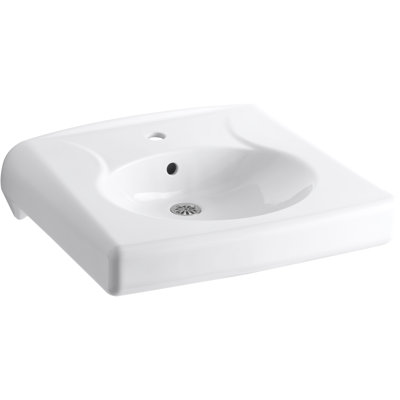 Brenham™ Wall-Mounted or Concealed Carrier Arm Mounted Commercial Bathroom Sink with Faucet Hole, Antimicrobial Finish