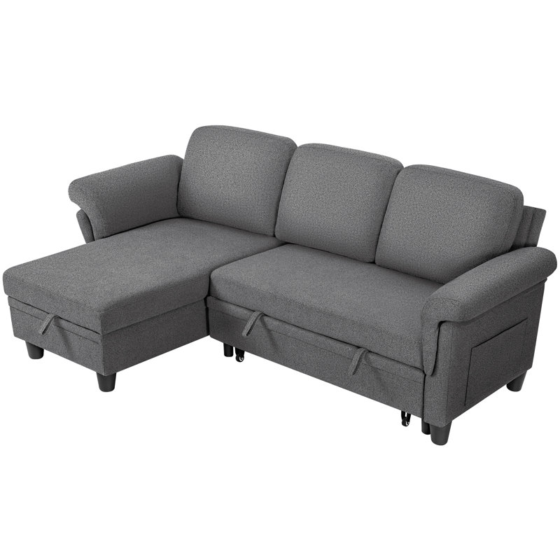 79''  L Shaped Upholstered Sleeper Sofa with 2 side storage bags, Gray Fabric