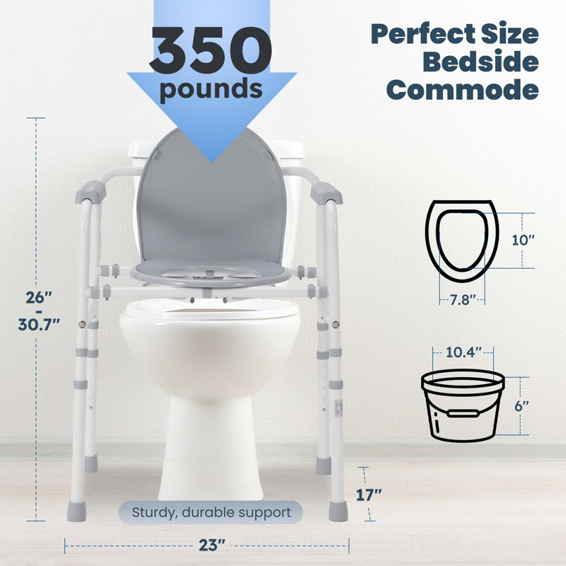 3-In-1 Steel Bedside Commode, Raised Toilet Seat With Handles, Portable Toilet With 7.5 QT Bucket, 350 Lb. Weight Capacity
