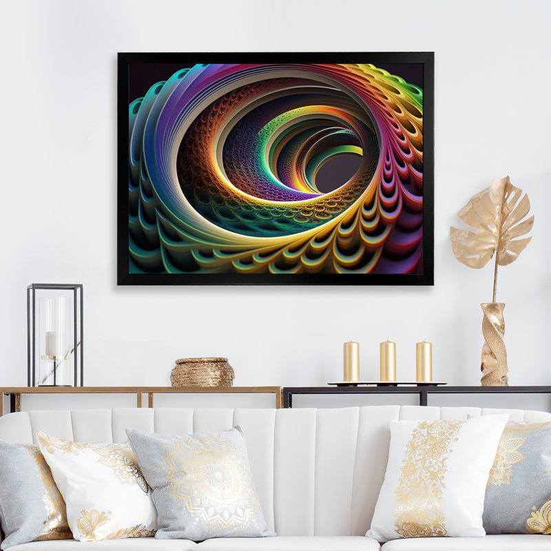Neon Rainbow 3D Spiral I - impression, Cadre photo noir, H 16 po x l 32 po x P 1 po