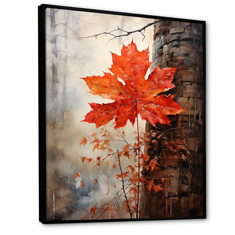«Maples Mark Autumn Red» sur toile, Cadre flottant noir, H 44 po x l 34 po x P 1,5 po
