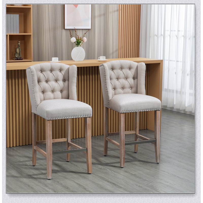 Ensemble de 2 tabourets de bar à hauteur de comptoir avec pieds en bois, Gris clair
