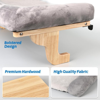 Perchoir pour chat avec rebord de fenêtre avec traversin - Conception de hamac orthopédique avec cadre en bois franc de qualité supérieure et en métal robuste - Siège de fenêtre pour chat pour grands chats et chatons - Bois de couleur naturelle ave