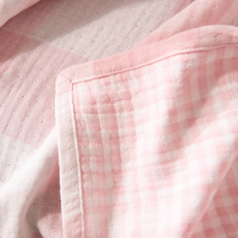 Queen Pink Cotton Muslin Reversible Throw Blanket