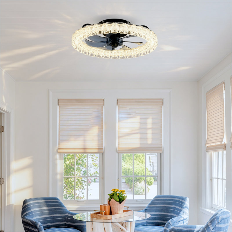 Ventilateur de plafond encastré 19,7 pouces avec ensemble de DEL, commande à distance, moteur à courant continu à 6 vitesses et conception en cage noire pour la cuisine ou la chambre à coucher