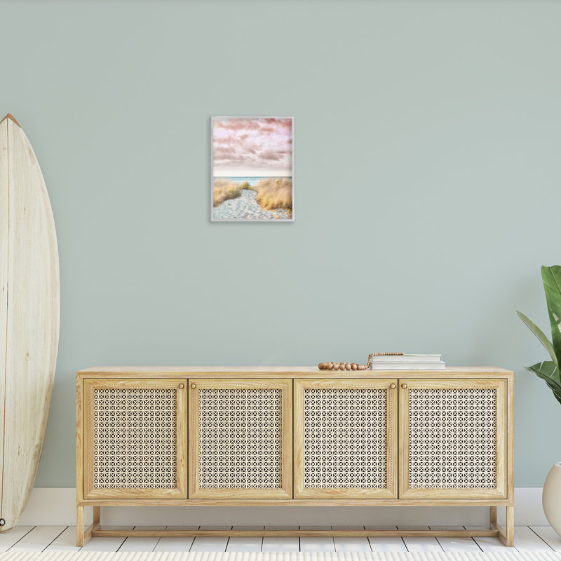 «Beach Path with Pink Sky», art de la giclée encadrée par Brooke T. Ryan, H 20 po x l 16 po, Estampe numérique Farmhouse