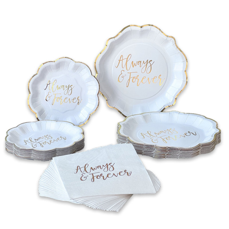 Always & Forever White and Gold 72 Piece Party Tableware Set