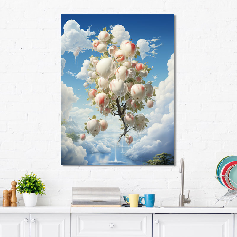 Pomme, Ascension, nuage, blanc, surréel II - fruits, art mural, H 32 po x l 16 po x P 1 po