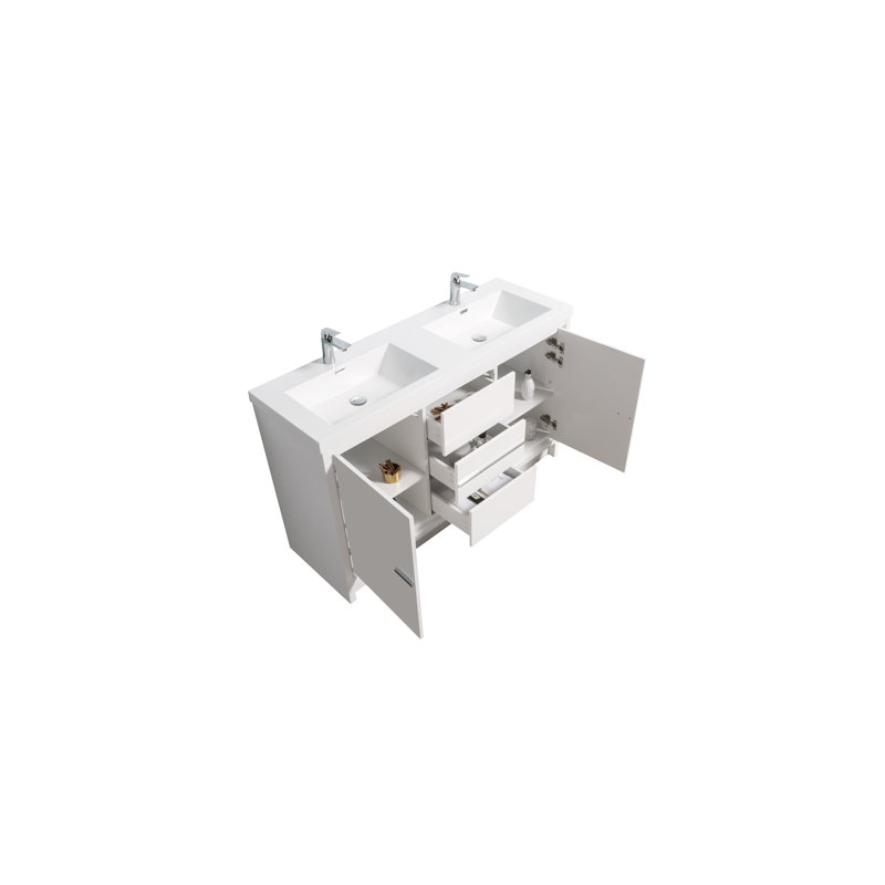 Meuble-lavabo double l 59 po x P 20 po x H 36 po, Blanc brillant