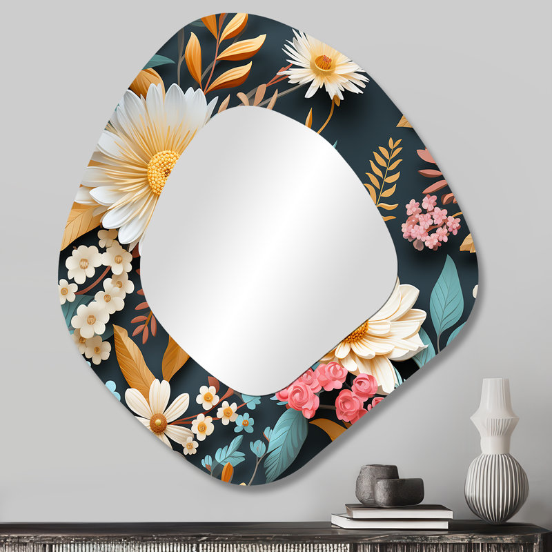 Grand miroir mural pastel bohémien à motif bohémien I, 28 po x 25 po