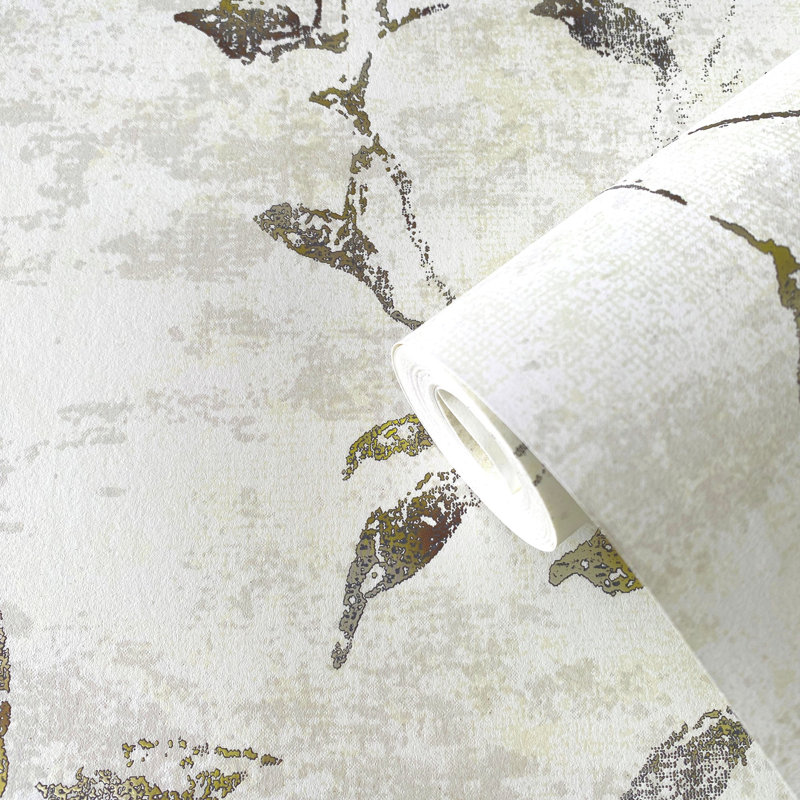 Elegance Collection Leaf Impression Metallic Finish Wallpaper Roll, Gold