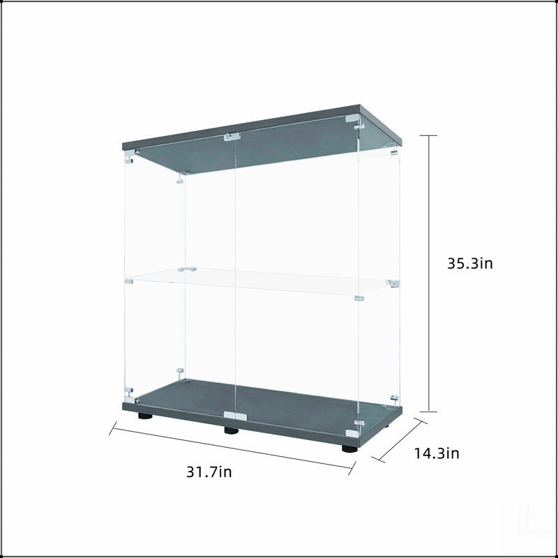 Vitrine à deux portes avec 2 tablettes vitrées et porte, Noir, noir, noir, noir