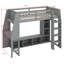 Lit mezzanine en bois avec bureau, étagères à rangement multiples, DEL et portemanteau suspendu