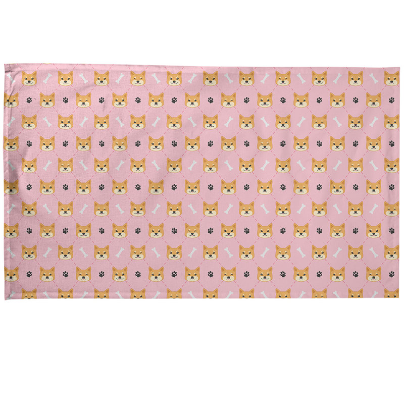 Serviette à thé à motif shiba shiba, Rose pastel, Polyester sergé