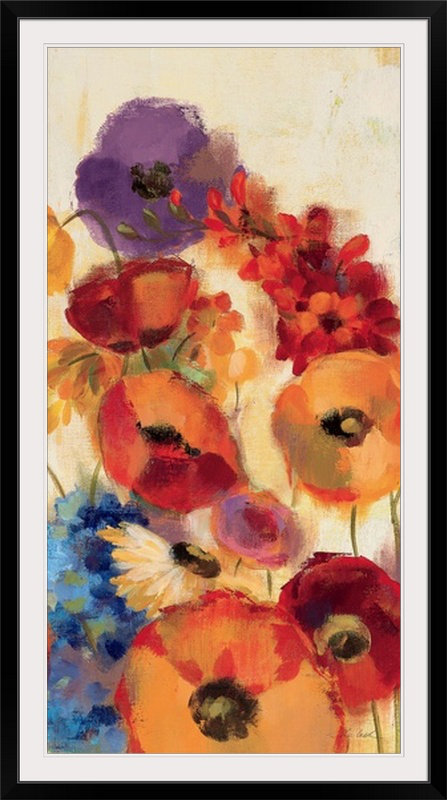 «Joyful Garden Panel III» par Silvia Vassileva, reproduction d'art, H 32 po x l 20 po x P 1 po, Cadre noir