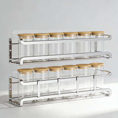 Rangement mural à épices mural, paquet de 2 porte-épices en métal peu encombrant pour armoire de cuisine ou porte de garde-manger, installation facile de vis ou d'adhésif, aucun bocaux d'assaisonnement inclus