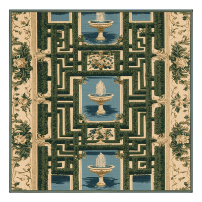 Machine Washable French Green Area Rug