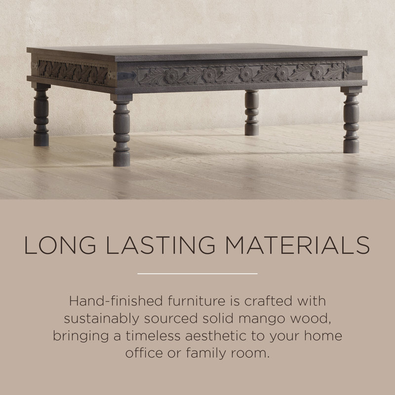 Maven Lane Emin Handmade Heritage Wooden Rectangular Coffee Table, Gray
