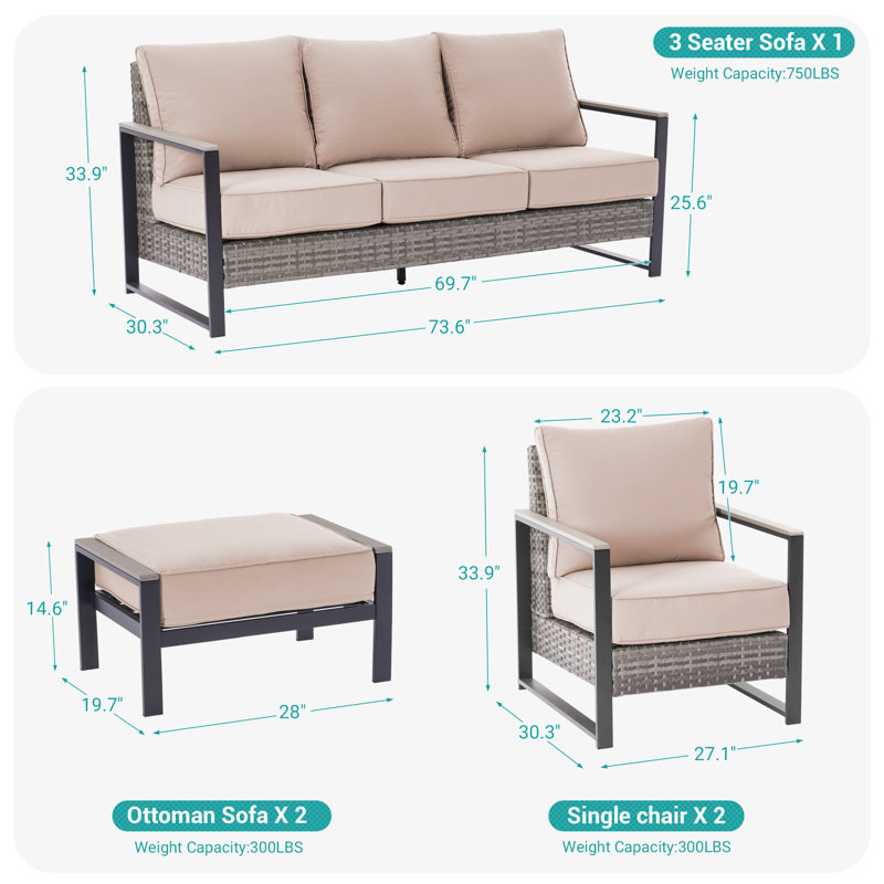 Ensemble de canapé de patio 5 pièces avec repose-pieds, Sable