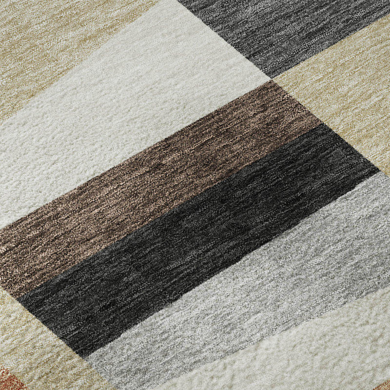 Tapis géométrique de qualité supérieure lavable à la machine Mayfield, Gris, 5 pi x 7 pi 6 po