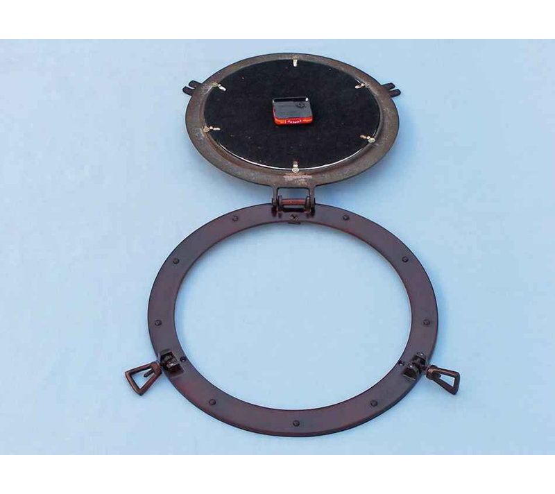 Horloge murale analogique 17 po ship hublot Edison, Cuivre antique