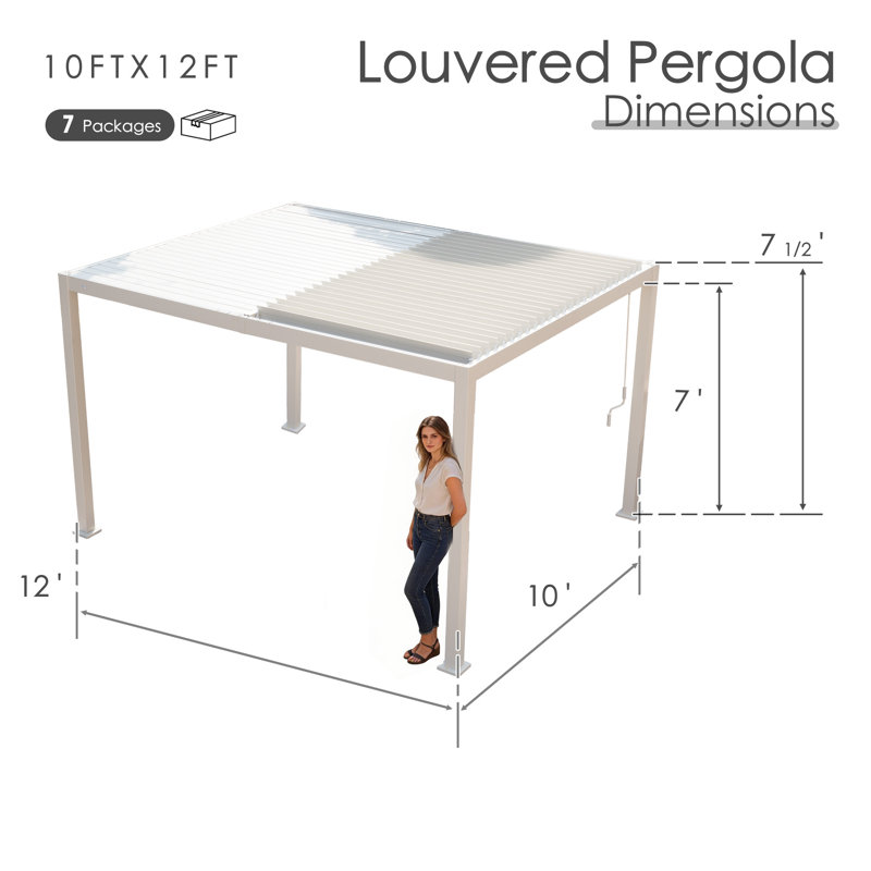 Abri de protection contre les intempéries en aluminium avec système de drainage et pergola Kozyard Pergola 10 'x 12', Blanc