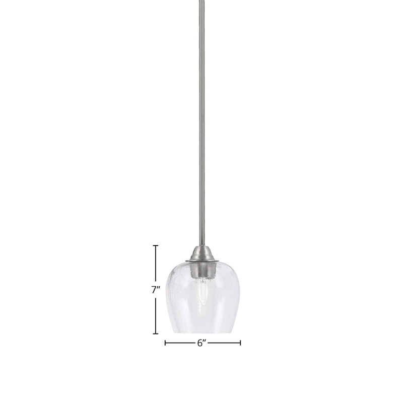 Luminaire suspendu suspendu Paramount avec verre à bulles 6 po, Nickel brossé, Verre antique transparent
