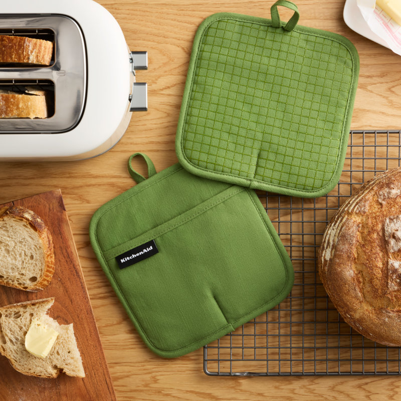 KITCHENAID Gourmet Series Gridlines Pot Holders 2-Pack, Matcha Green