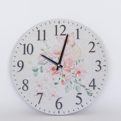 Pink Flowers Pattern Wall Clock