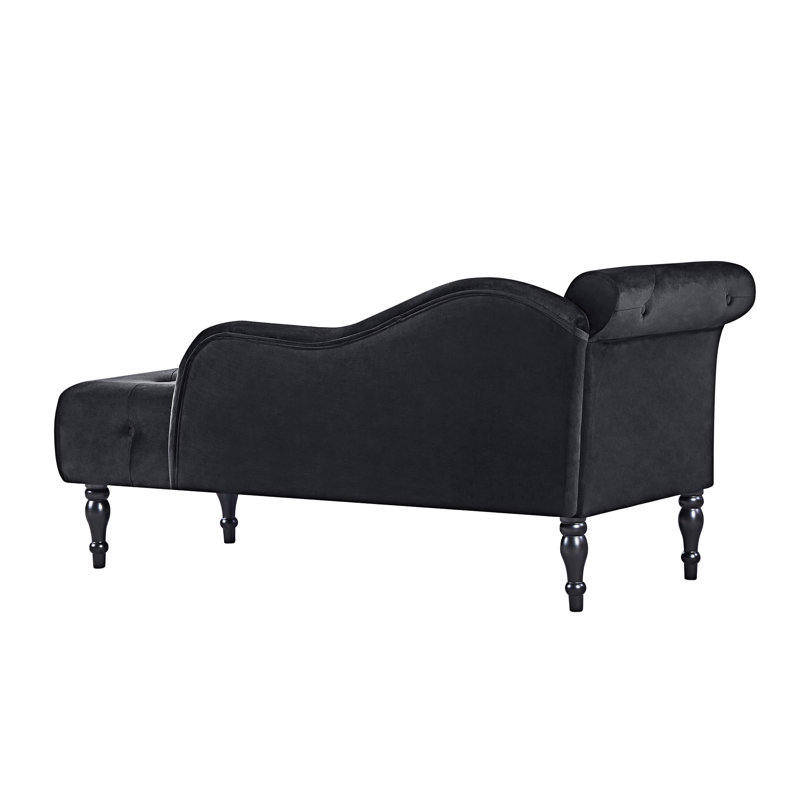 Chaise longue capitonnée à boutons avec coussin, Noir