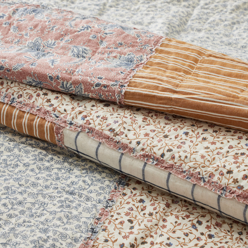 Kaila King Size Patchwork Cotton Linen Quilt in Multicolor