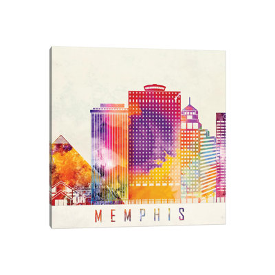 Memphis Landmarks Watercolour by Paul Rommer - Wrapped Canvas Gallery-Wrapped Canvas Giclée