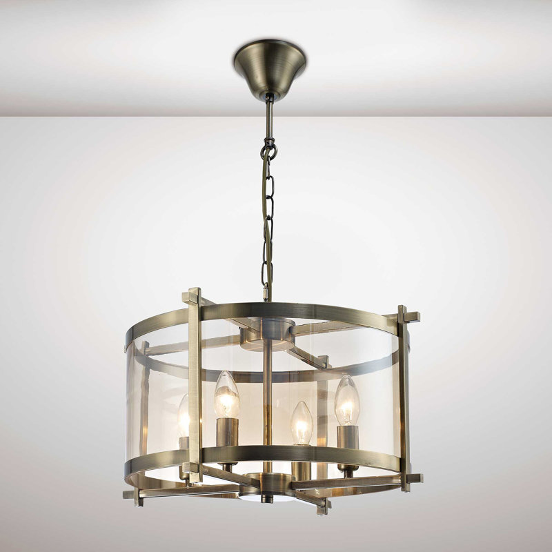Clitherall 4 - Light Lantern Chandelier, Antique Brass, Antique Brass/Amber