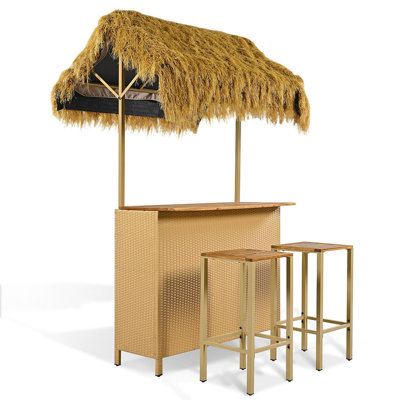 Hawaiian-style Bar Height Patio Set with PE Grass Canopy, Outdoor Bar Table and Stools by Latitude Run