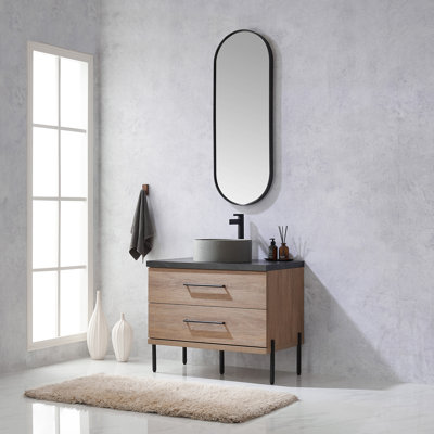 Ilford 36 " W Freestanding Standard 1 Single Vanity Bathroom Vanity With Stone Top with Mirror