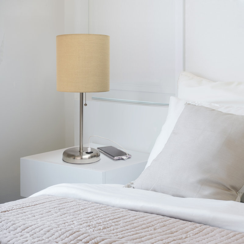 Delp Metal USB Table Lamp, Tan, Yes, Silver