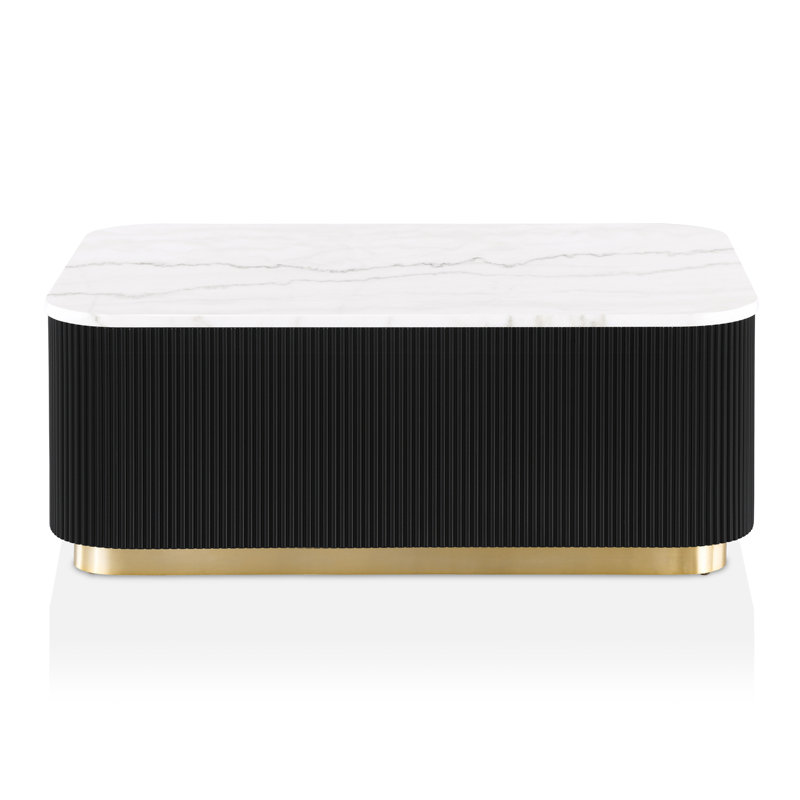 Kirtin 48-Inch Rectangle Marble Coffee Table With Gold Accent Base, Black