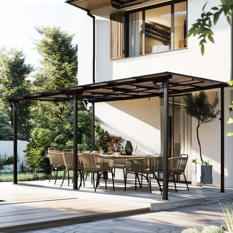 Grand auvent extérieur de 10 pi x 14 pi, pergola en métal pour patio, terrasse, cour arrière, résistance au vent de 30 à 35 mph, auvent antirouille - terrasses robustes, décoration de cour arrière
