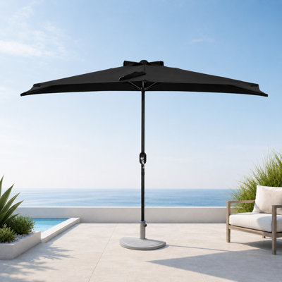 Parasol pour îlot demi-parasol 9 pi pour terrasse, balcon et terrasse - auvent demi-rond mural avec manivelle et évent, surface de protection de 30 pieds carrés pour les petits espaces - Abat-jour en polyester noir