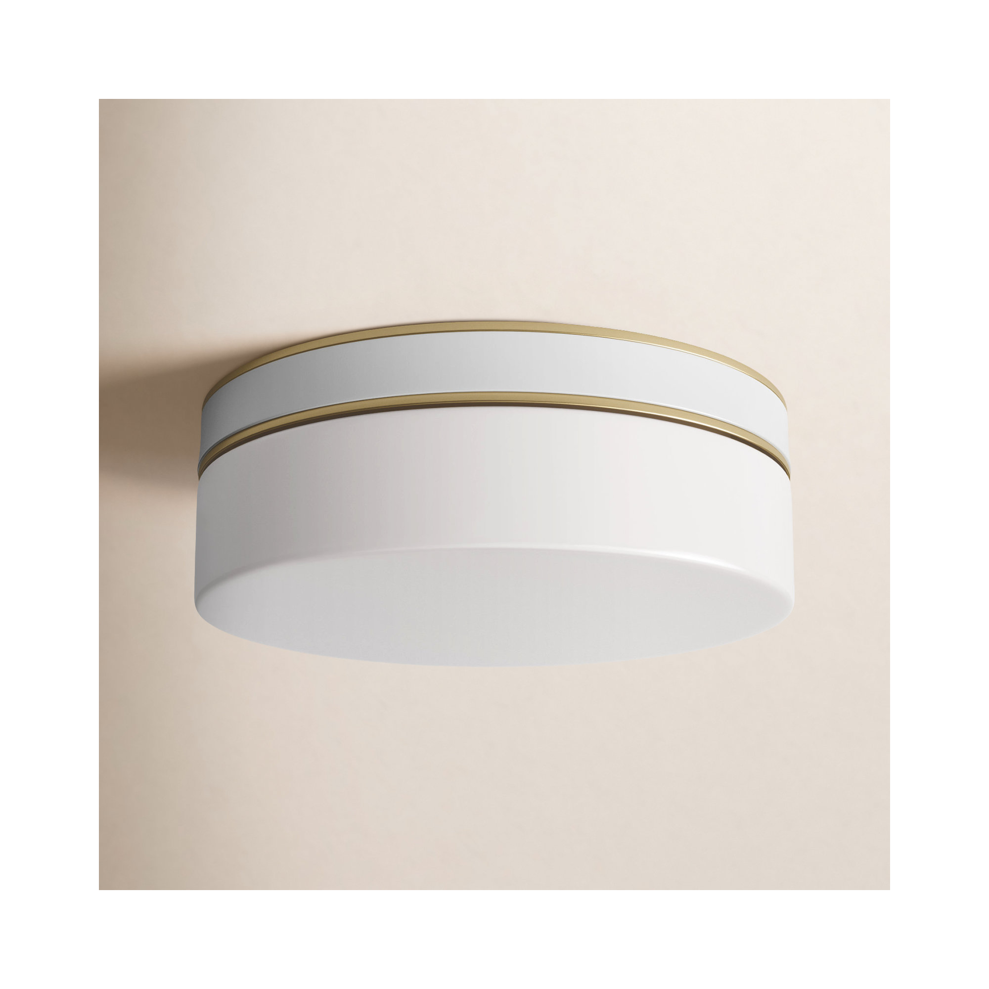 2 Light Glass Flush Mount, Burnished Brass